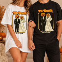 Personalized Til Death Halloween Couple Shirts, Custom Wedding Date Bride and Groom Tees, Matching Newlywed Gift