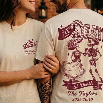 Personalized Til Death Double-Sided Wedding Shirts, Custom Couple Names & Date Comfort Colors Tees, Newlywed Matching Gift