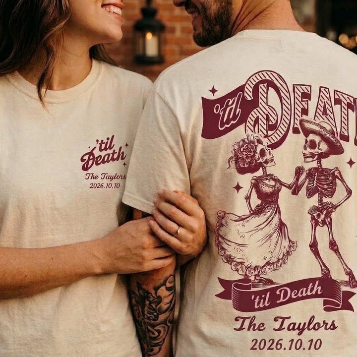 Personalized Til Death Double-Sided Wedding Shirts, Custom Couple Names & Date Comfort Colors Tees, Newlywed Matching Gift