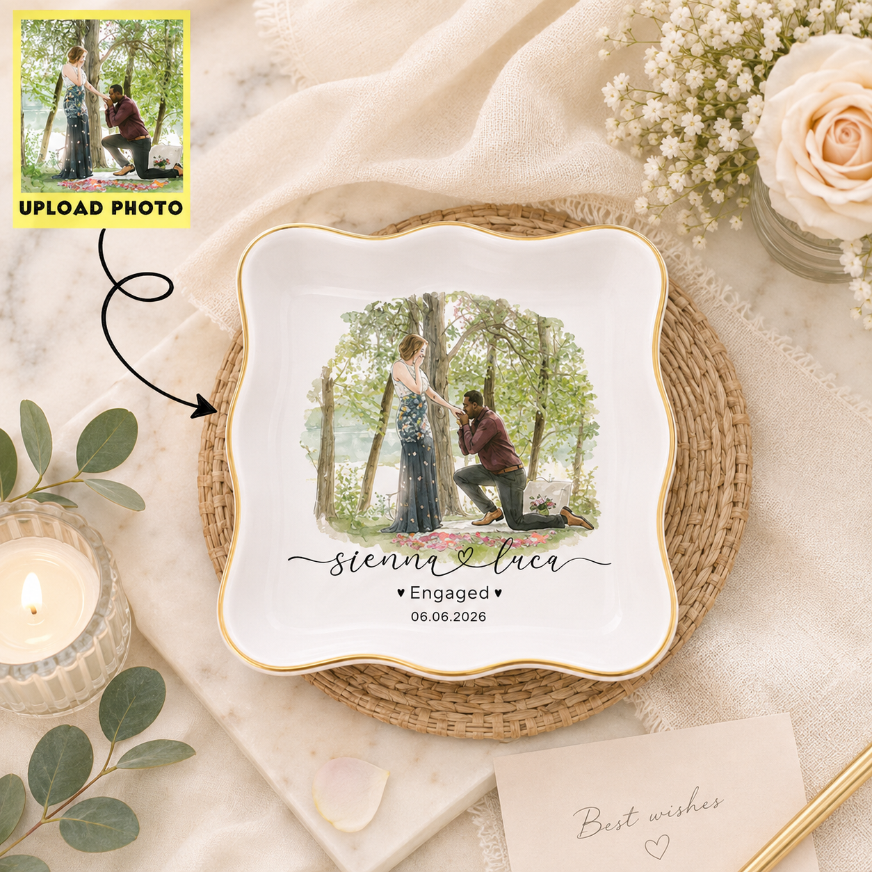 Custom Photo Engagement Ring Dish Holder, Personalized Couple Gift , Engagement Gift for Her