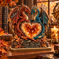 Personalized Crystal Heart Dragon Couple Wooden Plaque – Anniversary Gift