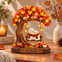 Personalized Fall Couple Wooden Block, Custom Names & Date Anniversary Gift, Ghost Couple Autumn Keepsake, Wedding Date Decor