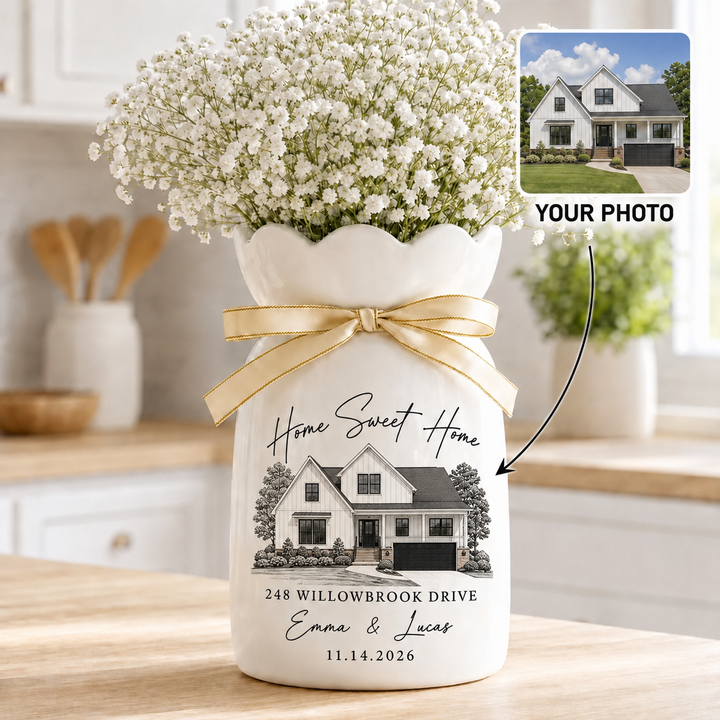 Personalized Housewarming Gift Ceramic Vase, Custom House Portrait from Photo,  New Home Keepsake Decor