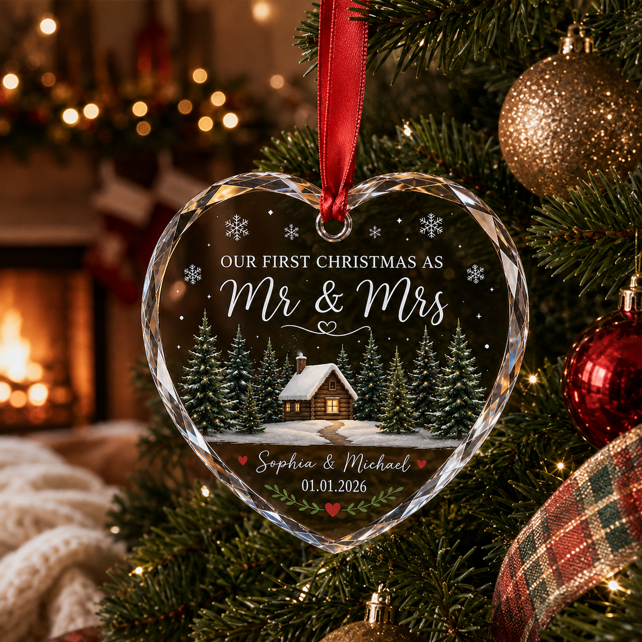 Personalized First Christmas Married Ornament, Custom Mr and Mrs Keepsake, Newlywed Gift, Couple Ornament