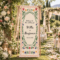Personalized Linen Wedding Welcome Sign, Custom Couple Names & Date Floral Wedding Banner, Ceremony Reception Entrance Decor