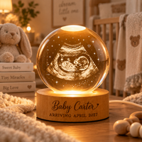 Personalized Ultrasound Gift Crystal Ball Night Light, Custom Sonogram Keepsake, Baby Announcement Decor, Baby Arrival Gift