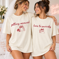 Funny Bride Cat Theme Bachelorette Shirts, Getting Meowied Cat Lover Bachelorette Party Oversized Cotton Tees