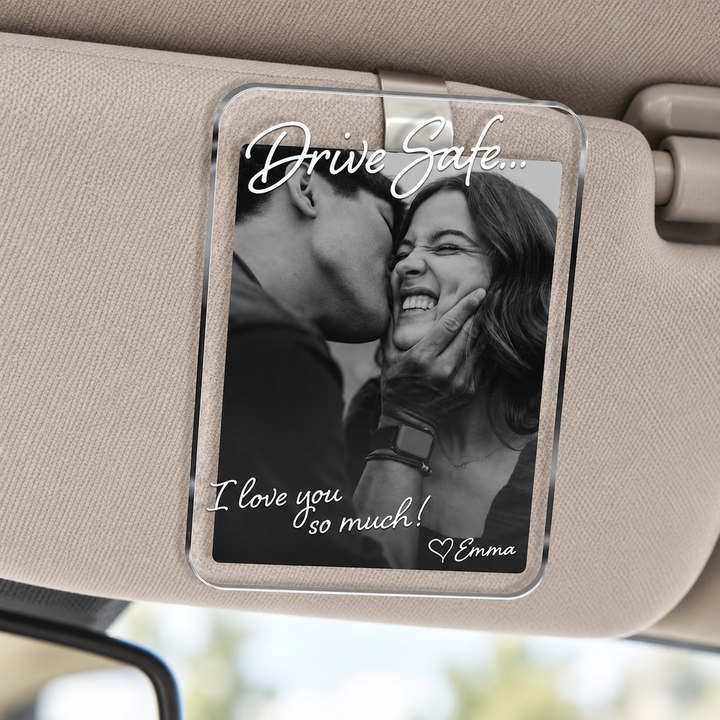 Custom Photo Car Visor Clip Gift for Him, Drive Safe Gift, Custom Couple Photo Keepsake Gift, Valentine’s Gift for Boyfriend or Husband