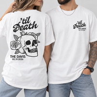 Personalized ’Til Death Skeleton Bride Wedding Shirt, Gothic Married Couple Shirt, Wedding Date Newlywed Tee