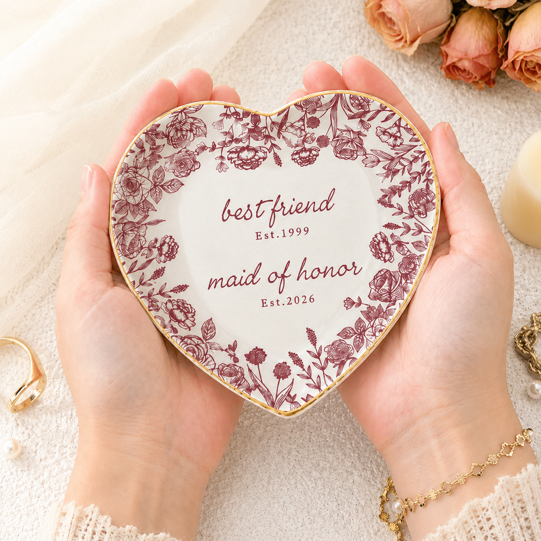 Personalized Maid of Honor Wedding Jewelry Dish - Gift for Bridesmaid, Bachelorette Trip, Bridal Shower Gift