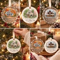 Personalized New Home Ornament – First Christmas House Portrait