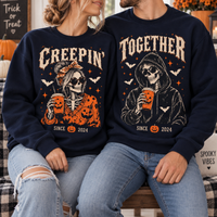 Creepin & Together Skeleton Sweatshirt & Hoodie – Halloween Couple Gift