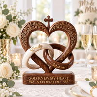 Personalized Christian Heart Cross Wooden Block, Custom Names & Wedding Date, Interlocking Rings Wedding Keepsake, Anniversary Gift for Couple