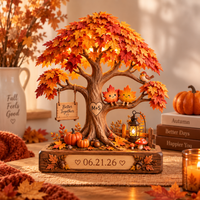 Personalized Autumn Couple Tree Wooden Block, Custom Initials & Date Sign, Anniversary Gift, Fall Wedding Keepsake