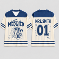 Personalized Bride & Groom Jersey Shirts, Funny Cat Wedding Couple Tees, Custom Name and Number Matching Football Tops