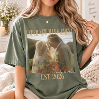 Personalized Photo Under New Management Shirt, Custom Names & Wedding Date Tee, Funny Newlywed Wedding Gift, Just Married Outfit