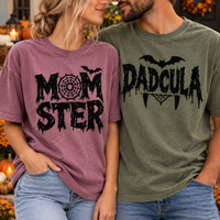 Momster & Dadcula Halloween Comfort Colors Shirts, Matching Mom Dad Couple Tees, Funny Spooky Family Gift