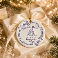 Personalized Engagement Ceramic Ornament for Couples, Custom Names & Date Keepsake, Wedding Gift for Bride & Groom