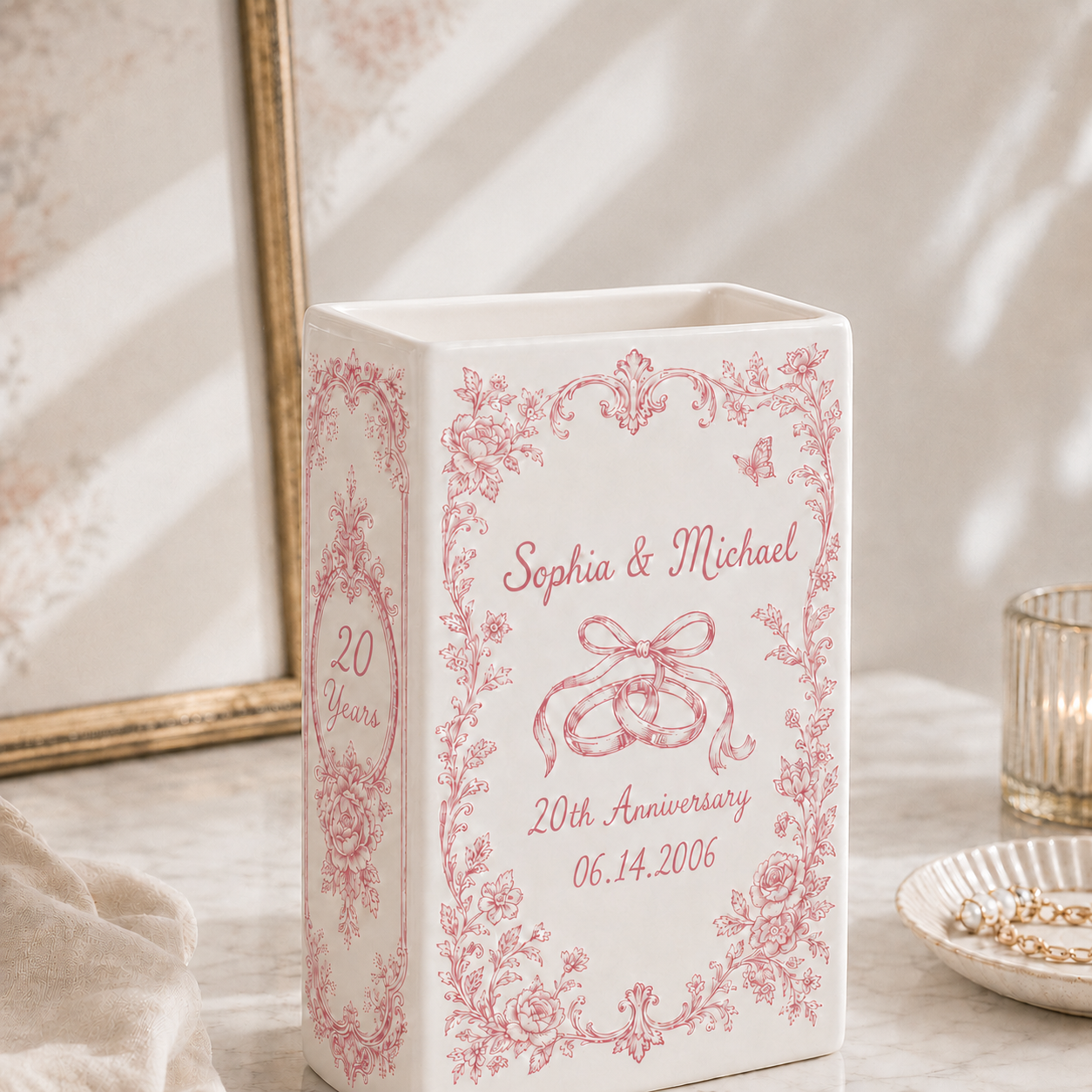 Personalized Love Story Vase & Jewelry Dish, Custom Wedding Anniversary Gift, Romantic Couple Keepsake Set