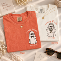 Personalized Spooky Bride and Groom Shirts, Matching Halloween Wedding Tees, Custom Wedding Date Couple Shirts, Ghost Newlywed Gift