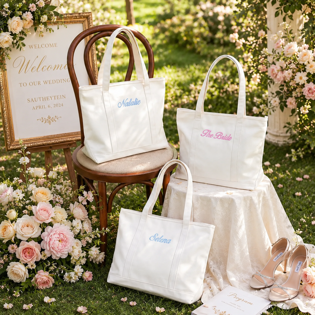 Personalized Embroidered Canvas Tote Bag for Bridesmaids, Custom Name Wedding Party Gift & Bachelorette Favor