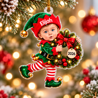 Personalized Baby Elf Photo Christmas Ornament – Baby's First Christmas