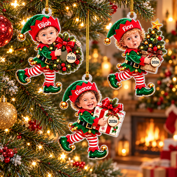 Personalized Baby Elf Photo Christmas Ornament – Baby's First Christmas