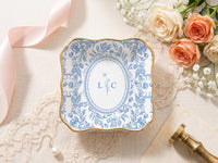Personalized Toile Wedding Jewelry Dish, Custom Initials Ceramic Ring Dish image 9