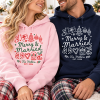 Custom Merry & Married Sweatshirt & Hoodie – First Christmas Newlywed Gift
