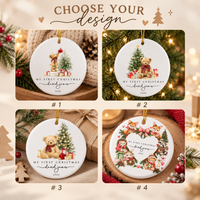 Personalized Teddy Bear Ceramic Ornament – Baby Boy's First Christmas