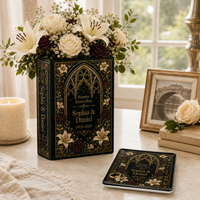 Custom Wedding Book Vase, Personalized Couple Name Flower Vase, Gothic Floral Ceramic Book Vase