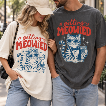 Getting Meowied Bride & Groom Matching Shirts, Funny Cat Wedding Couple Tees, Cat Lover Wedding Gift