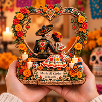 Personalized Day of the Dead Couple Wooden Block, Custom Names & Date Dia de los Muertos Decor, Anniversary Gift for Couple