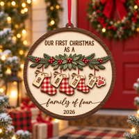 Personalized Stocking & Paw Wood Ornament – Family of Four Christmas