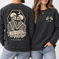 Personalized Til Death Couple Sweatshirt & Hoodie, Custom Skeleton Wedding Shirts, Names & Wedding Date, Gothic Newlywed Gift
