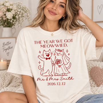 Personalized The Year We Got Meowied Shirt – Cat Wedding Couple Tee