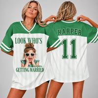 Personalized Look Who’s Getting Married Football Jersey, Custom Childhood Photo Front Name & Back Number, Bachelorette Party Bride Shirt