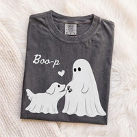 Boo-P Ghost Dog Pregnancy Announcement Shirt, Spooky Halloween Mama to Be Tee, Fall Baby Reveal Gift