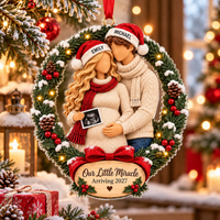 Personalized Our Little Miracle Wreath Ornament – Christmas Pregnancy Reveal