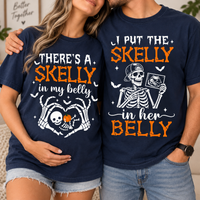 Skelly in My Belly Halloween Pregnancy Couple Shirts