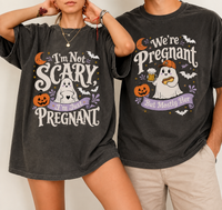 Funny Halloween Pregnancy Couple Shirts for Expecting Parents, Matching Ghost Mom Dad Tees, Spooky Baby Announcement Gift