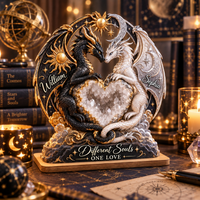 Personalized Crystal Heart Dragon Couple Wooden Plaque – Anniversary Gift