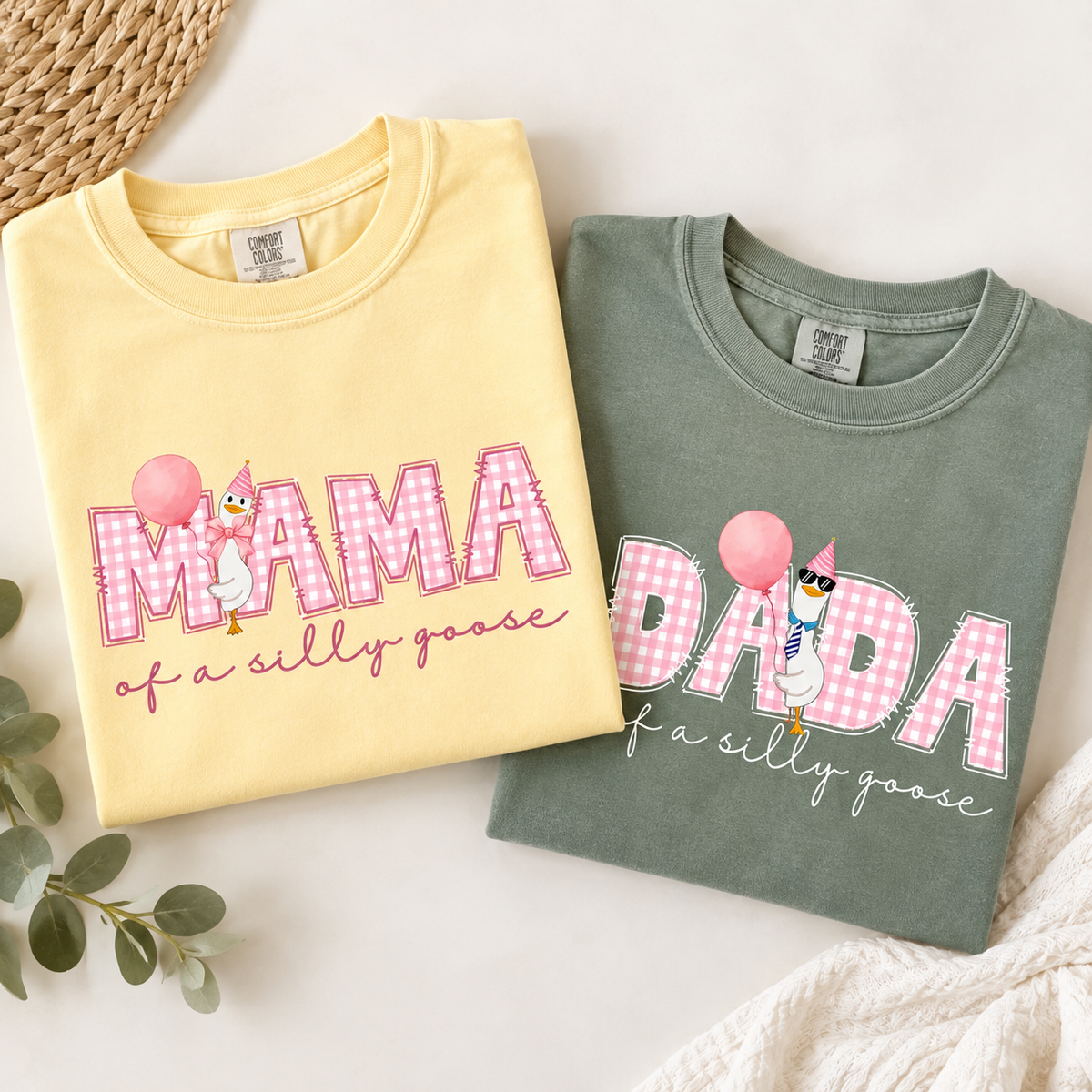 Mama & Dada of a Silly Goose Matching Comfort Colors Tee