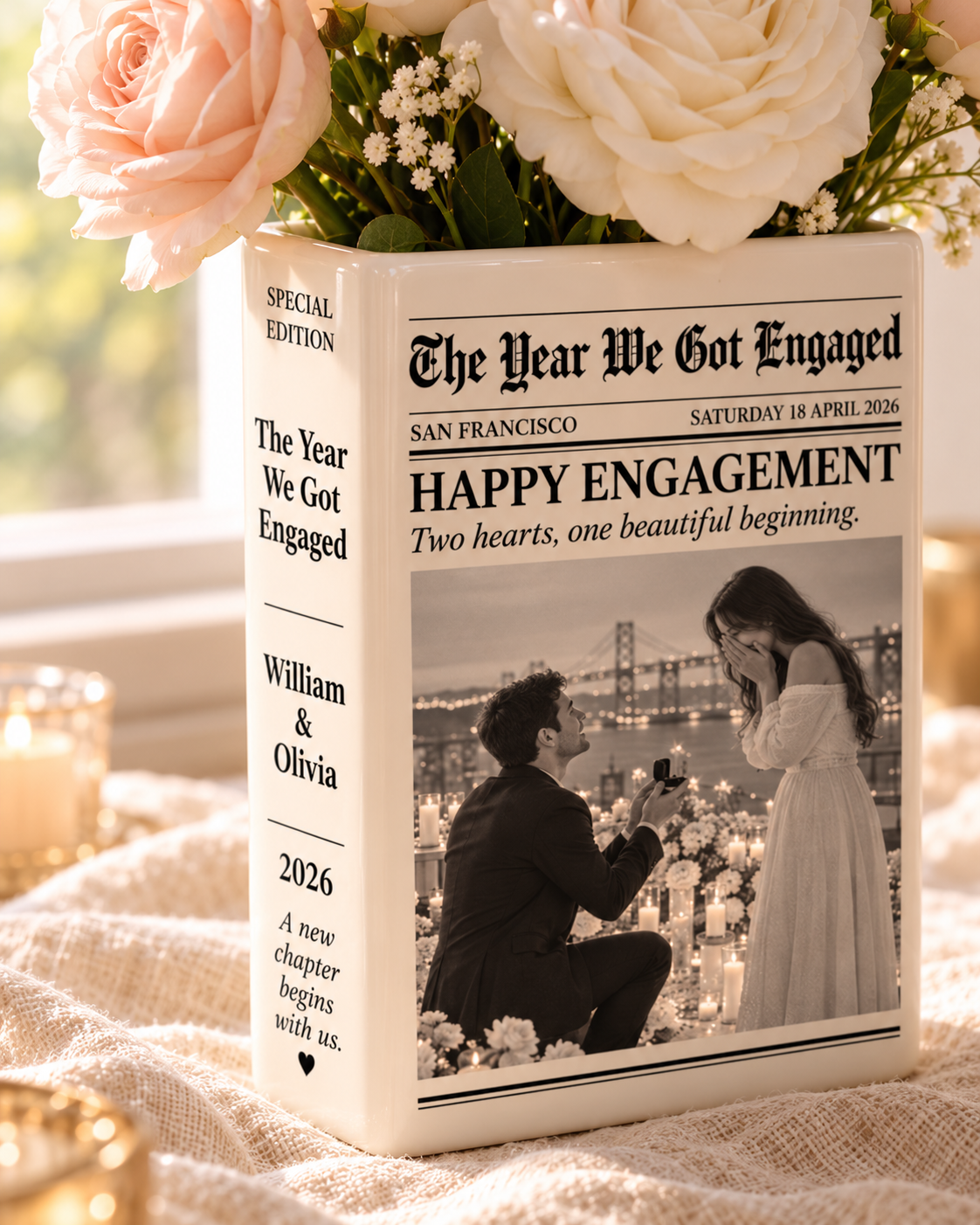 The Year We Got Engaged ceramic book vase close-up