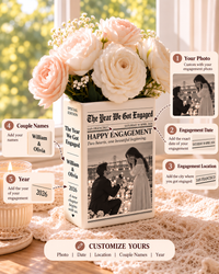 Personalized The Year We Got Engaged Photo Ceramic Book Vase
