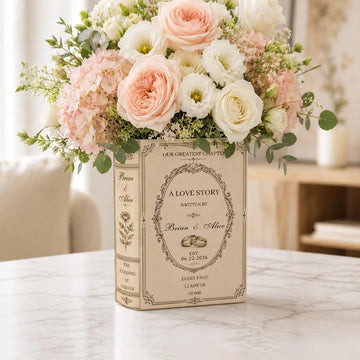 Custom Engagement Ceramic Book Vase, Wedding Gift for Couple, Wedding Flower Decor, Newlywed Gift, Engagement Decor, Custom Book Vase