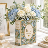 Personalized Ceramic Book Vase, Custom Wedding Flower Vase, Stained Glass Book Vase, Couple Initials Gift