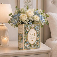 Personalized Ceramic Book Vase, Custom Wedding Flower Vase, Stained Glass Book Vase, Couple Initials Gift
