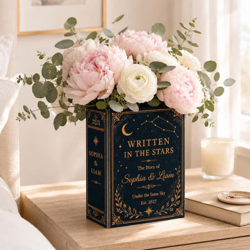 Custom Ceramic Book Vase Wedding, Written In The Stars Couple Gift, Personalized Wedding Flower Holder, Romantic Anniversary Home Decor Gift