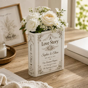 Personalization Book Vase Ceramic, Wedding Gift Decor, Romantic Book Flower Vase, Love Story Book Decor, Personalized Anniversary Gift,Gift 2026,Shelf Decor